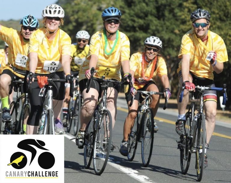 Cyclists riding in the Canary Challenge charity event