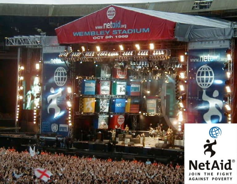 NetAid concert with performers raising funds for anti-poverty initiatives