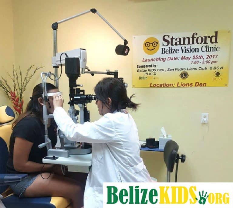 Doctors providing eye exams at the Belize vision clinic